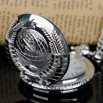  Sovyet Komünist Orak Çekiç Gümüş Amblemi cep saati Kolye Vintage Zincir Saat erkek ve kadın En İyi Hatıra Hediye